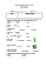 Đề thi học kỳ 1 môn Tiếng Anh Lớp 3 - Năm học 2015-2016